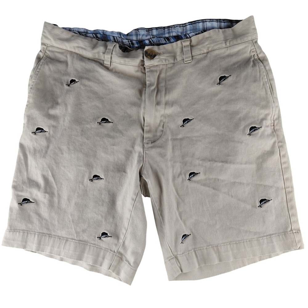 Southern Pines Mens Marlin Embroidered Chino Shorts Khaki Tan Size 34‎ Nautical